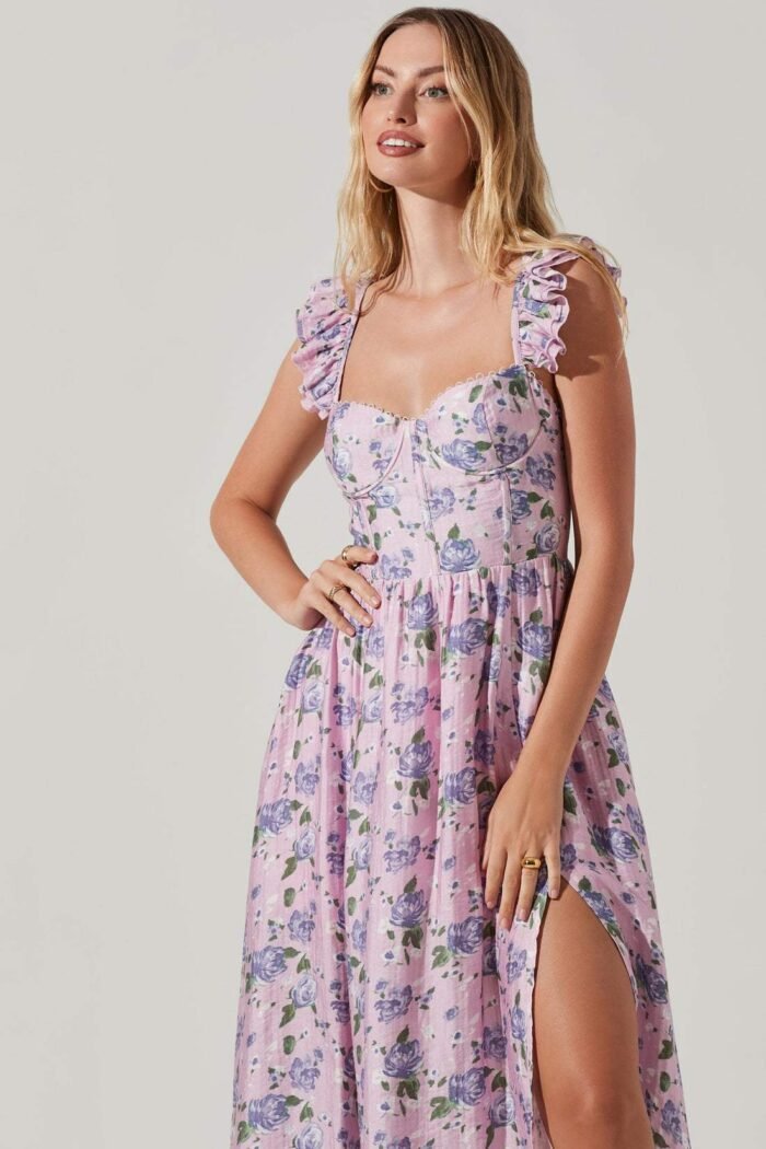 Nita Printed Lace-up Slit Midi Corset Dress - Image 3