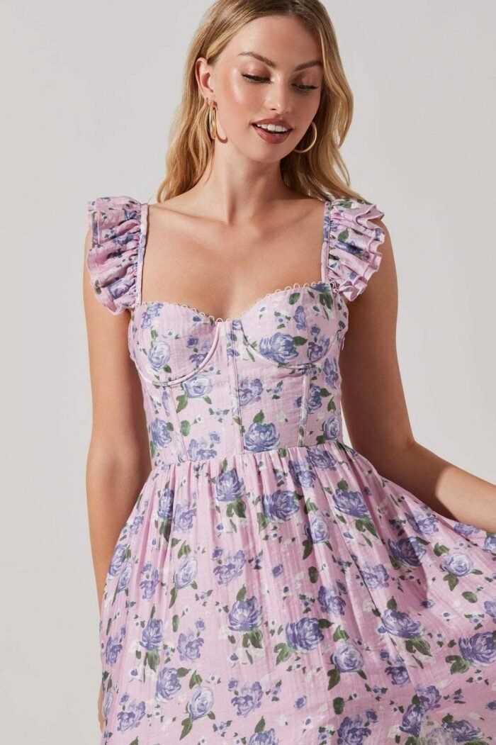Nita Printed Lace-up Slit Midi Corset Dress - Image 4