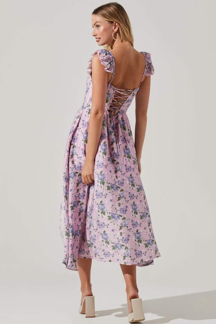 Nita Printed Lace-up Slit Midi Corset Dress - Image 2