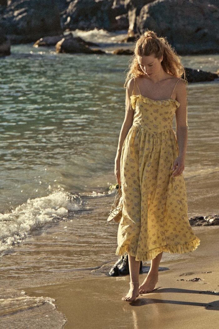 Novia Printed Ruffle Trim Slip Midi Dress - Image 1