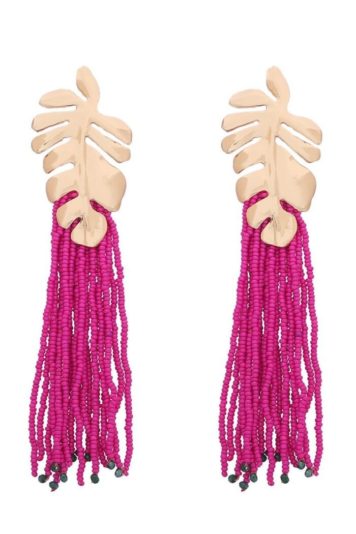 Palm Frond Beads Tassel Earring - Image 1