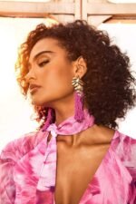 Palm Frond Beads Tassel Earring - Image 2