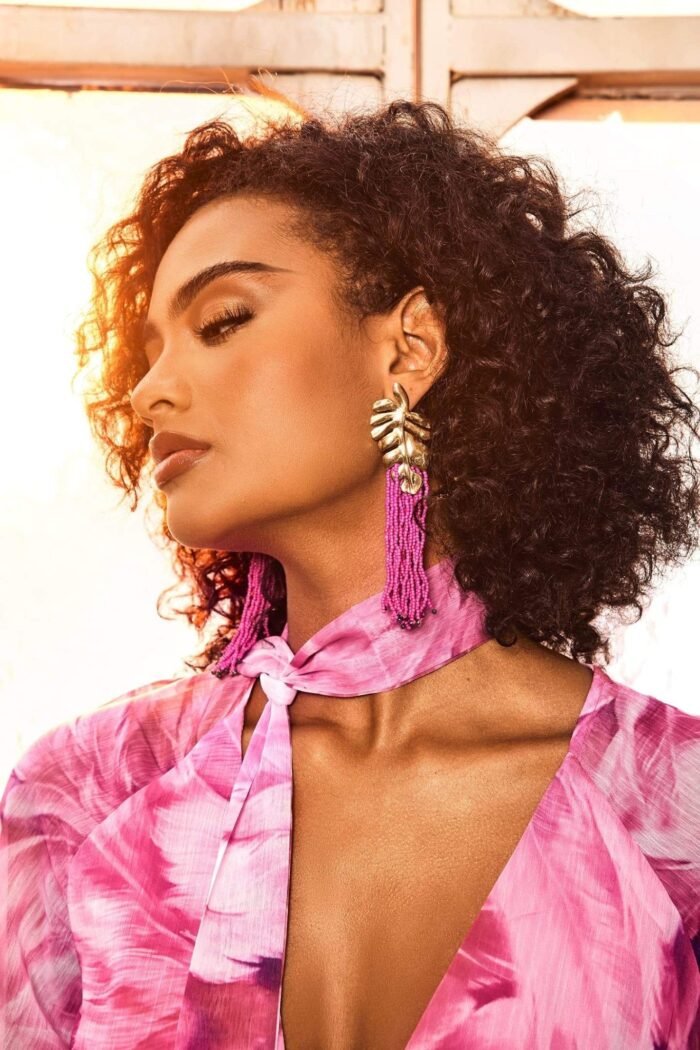 Palm Frond Beads Tassel Earring - Image 2