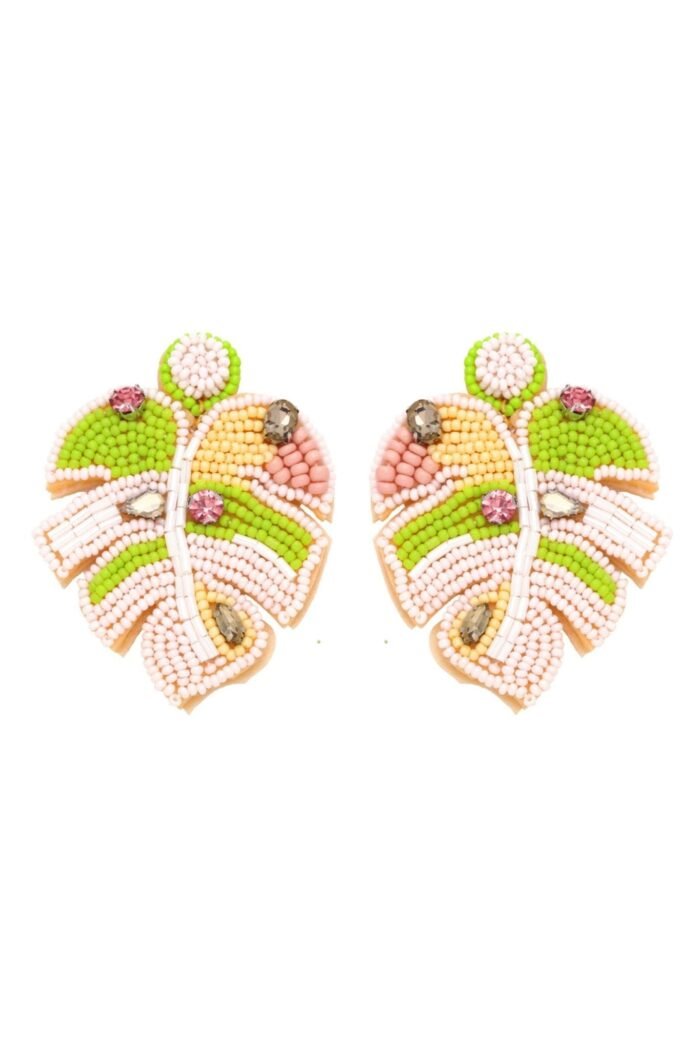 Palm Leave Beaded Earrings - Image 1