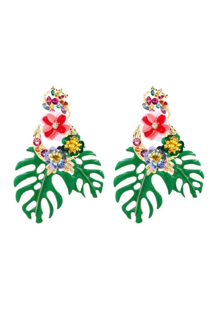Palm Tree Flower Decored Earrings - Image 1