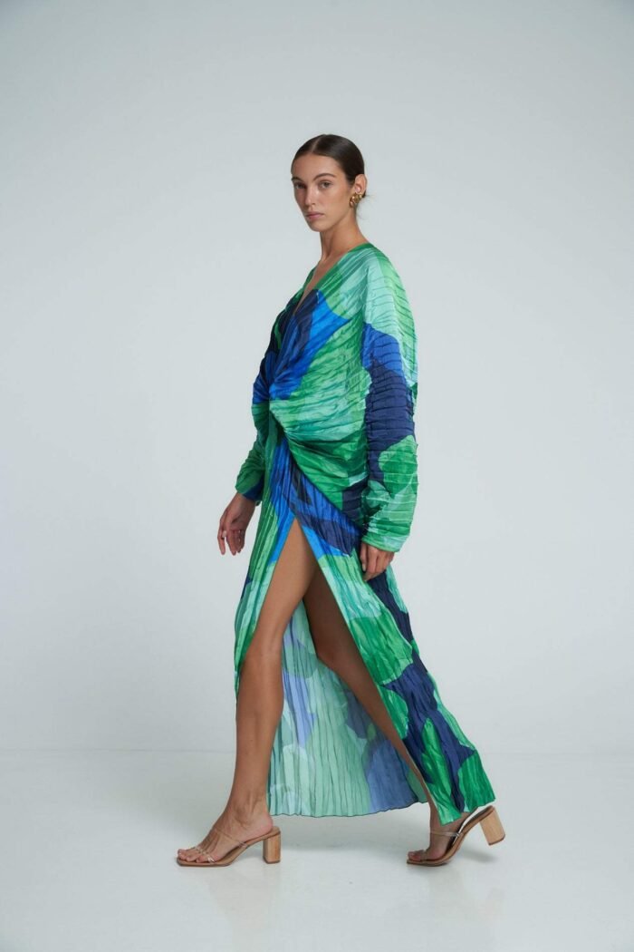 Pamela Printed Plisse Maxi Kaften Dress - Image 6