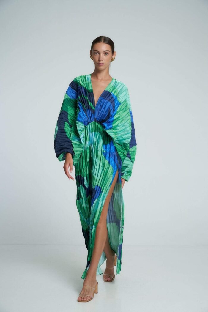 Pamela Printed Plisse Maxi Kaften Dress - Image 4
