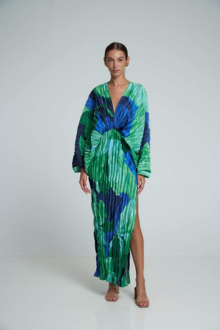 Pamela Printed Plisse Maxi Kaften Dress - Image 1