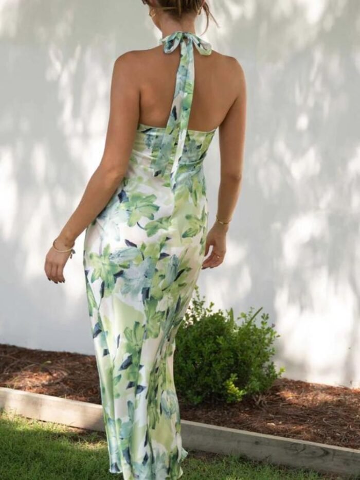 Gill Printed Halterneck Backless Satin Midi Dress - Image 6