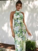 Gill Printed Halterneck Backless Satin Midi Dress - Image 4