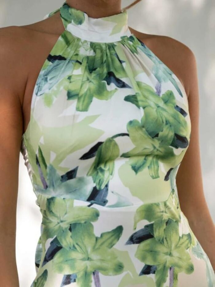 Gill Printed Halterneck Backless Satin Midi Dress - Image 7