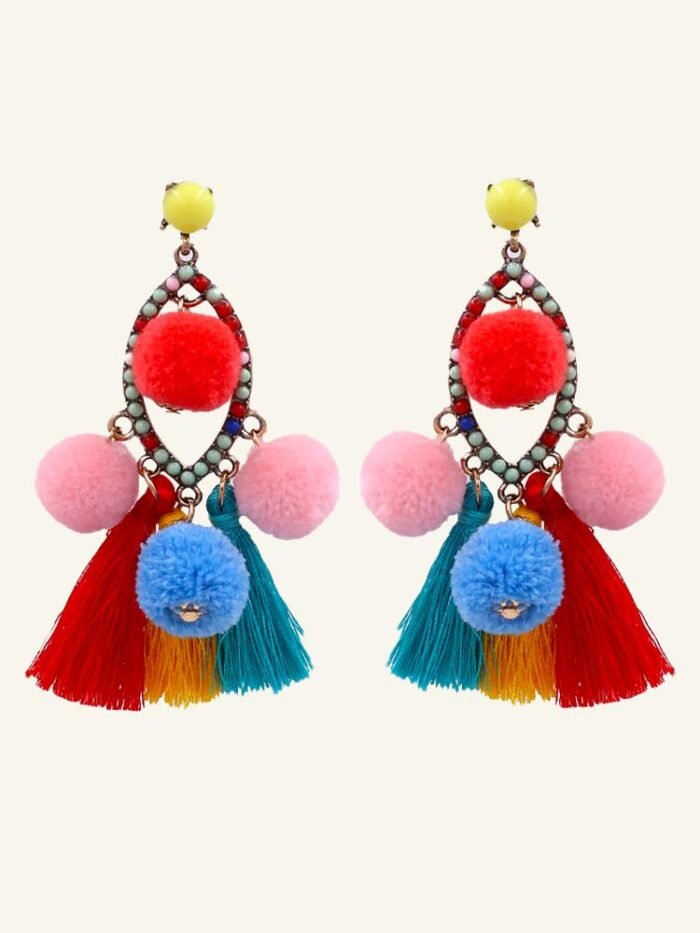 Pom Pom Tassel Earrings - Image 1