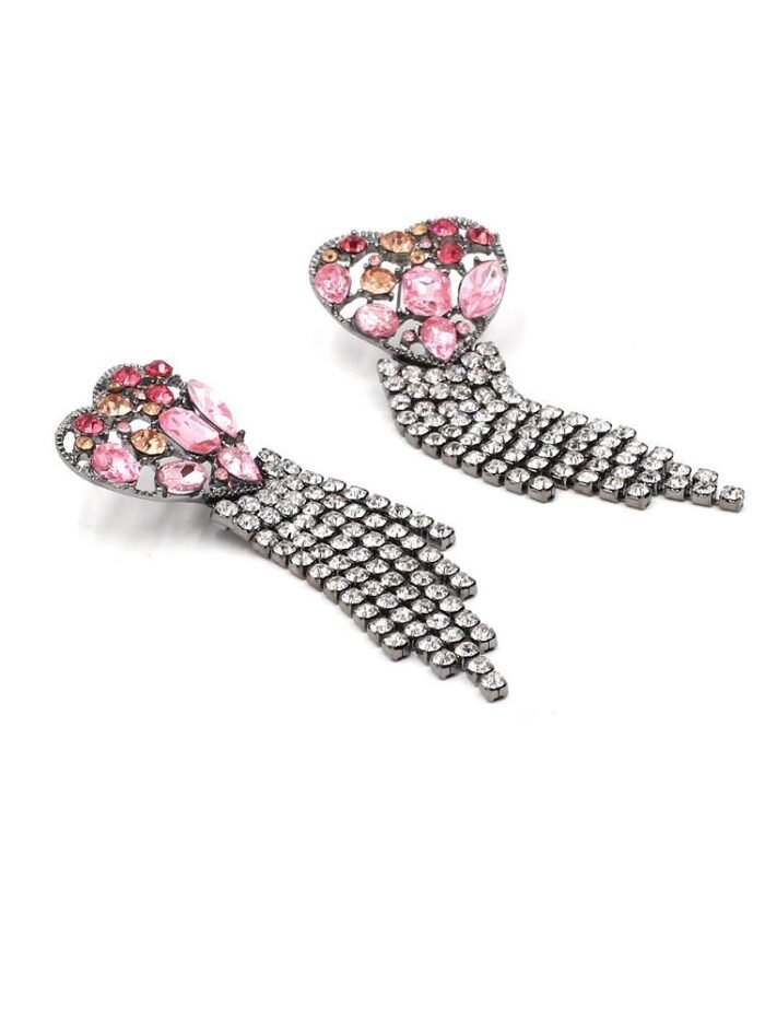 Puzzle Heart Diamante Tassel Earrings - Image 4