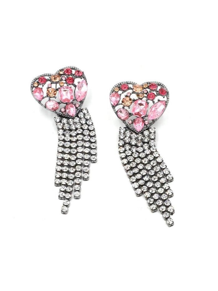 Puzzle Heart Diamante Tassel Earrings - Image 3