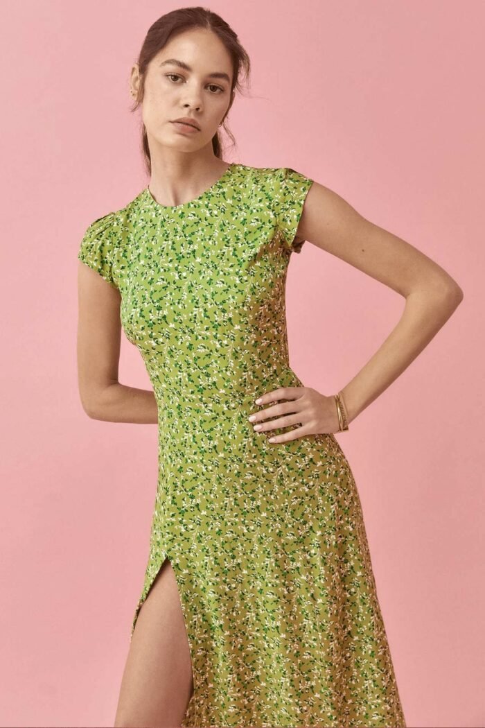 Rachel printed round neck slit midi sundress - Image 2