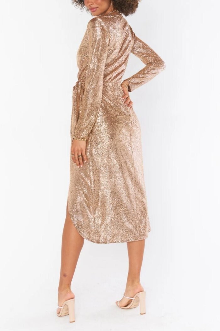 Rebecca V-neck Metallic Midi Wrap Dress - Image 3