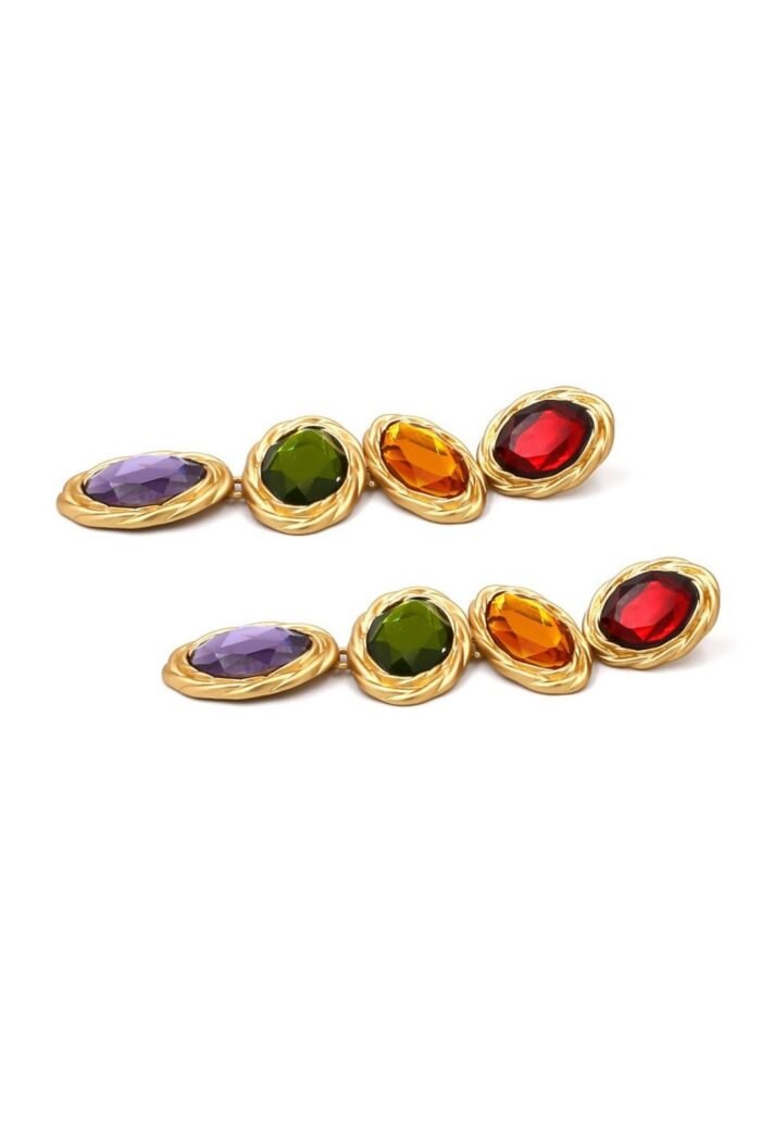 Retro Frame Gem Pendant Earrings - Image 3