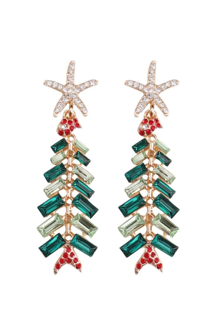 Rhinestone Christmas Tree Earrings - Image 1