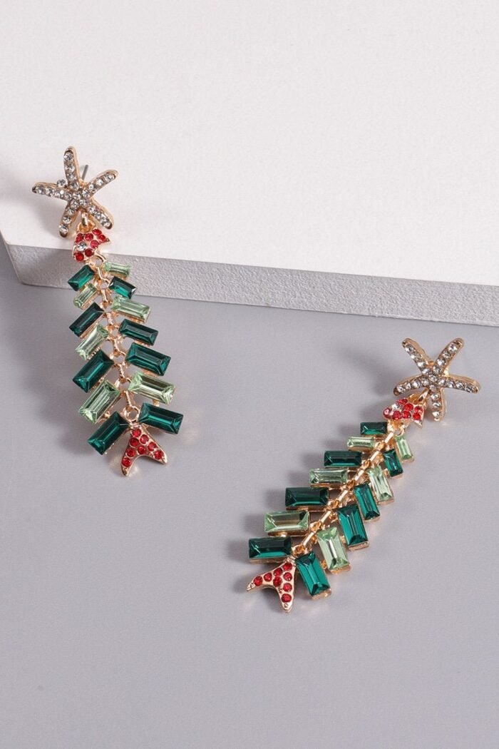 Rhinestone Christmas Tree Earrings - Image 3