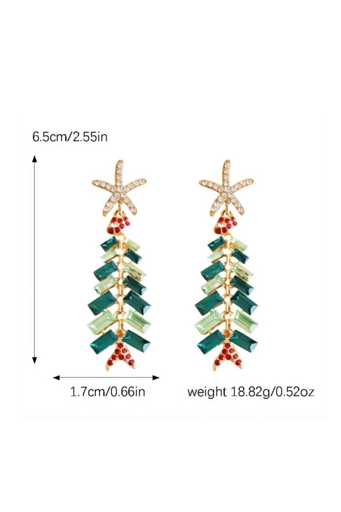 Rhinestone Christmas Tree Earrings - Image 4
