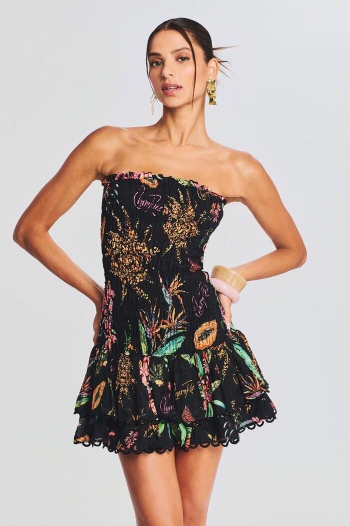 Rosa Shirred Printed Mini Dress - Image 1