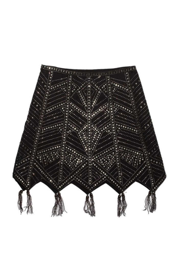 Rosie Diamante Embllished Tassel Mini Skirt - Image 5