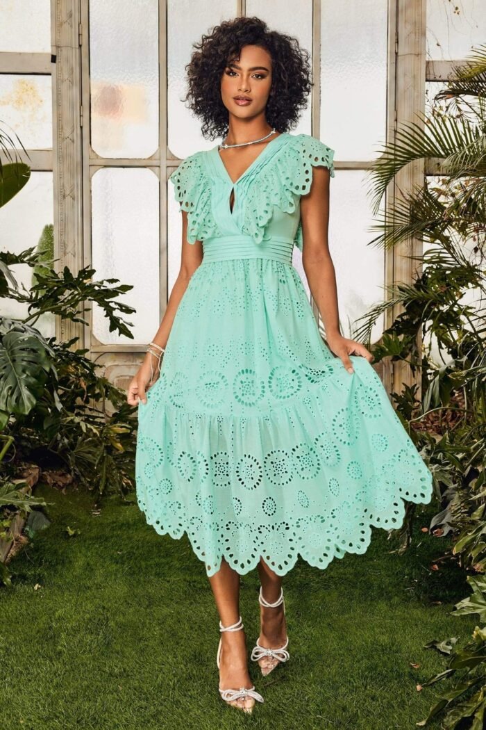 Ruth V-neck Ruffled Midi Dress - Image 1