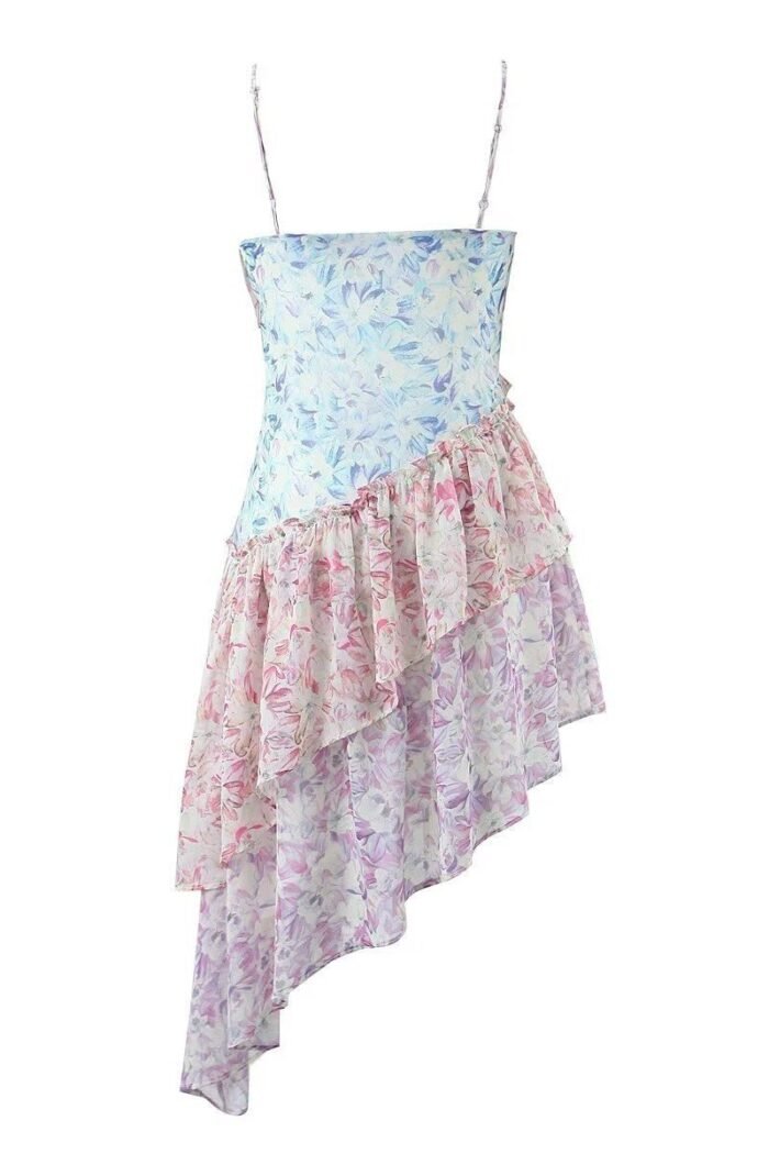 Samatha Printed Patchwork Ruffle Mini Slip Dress - Image 6