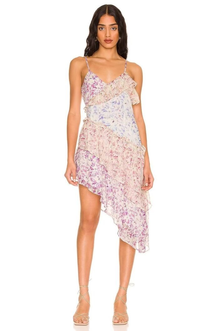 Samatha Printed Patchwork Ruffle Mini Slip Dress - Image 1