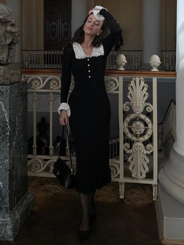 Sicily Ruffle Pearl Midi Knit Dress - Image 8