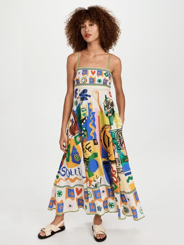 Soler Printed High Waisted Midi Sun Dress - Image 4