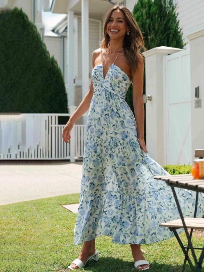 Sue Floral Printed Halterneck Maxi Sundress - Image 6