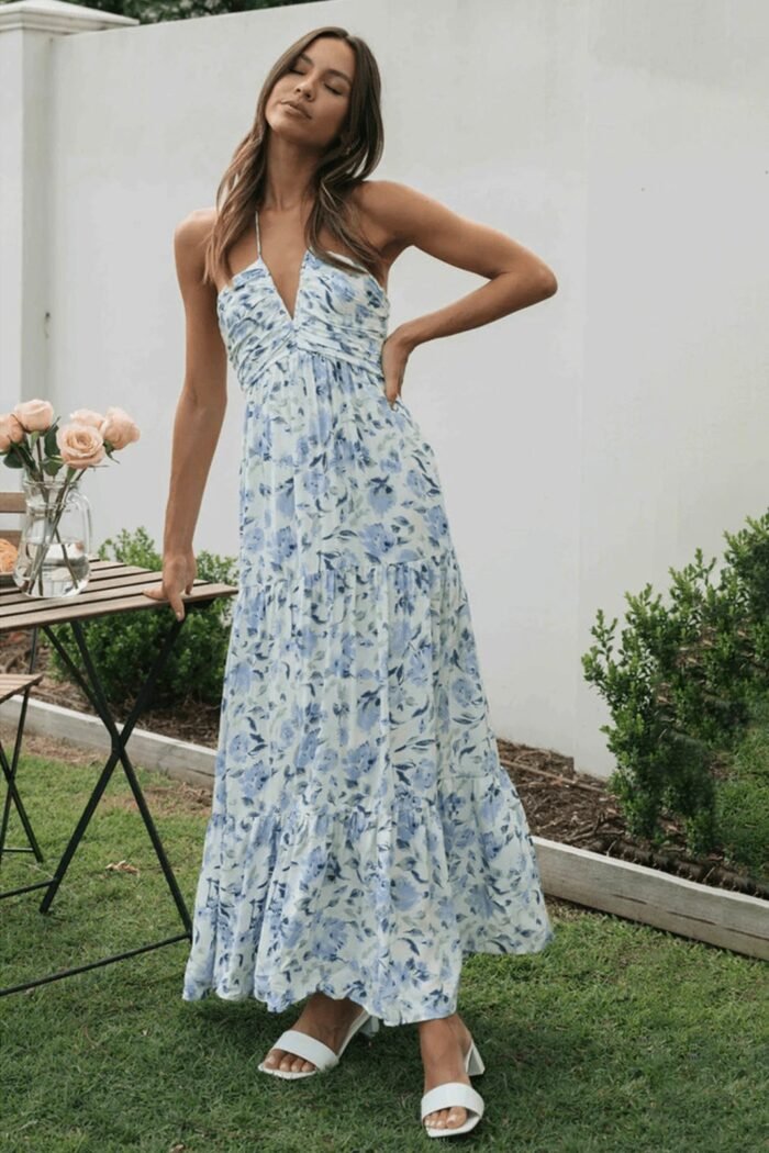 Sue Floral Printed Halterneck Maxi Sundress - Image 5