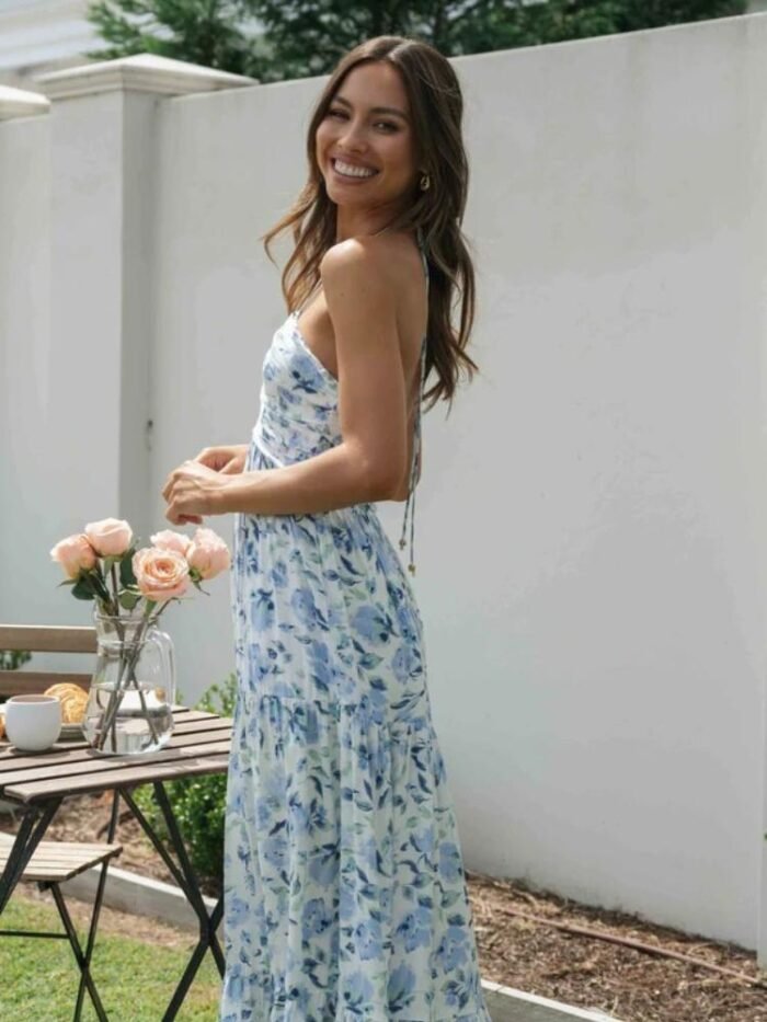 Sue Floral Printed Halterneck Maxi Sundress - Image 7