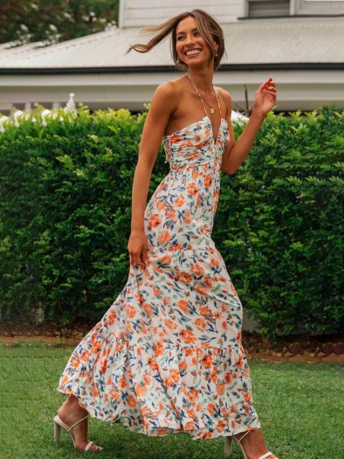 Sue Floral Printed Halterneck Maxi Sundress - Image 2