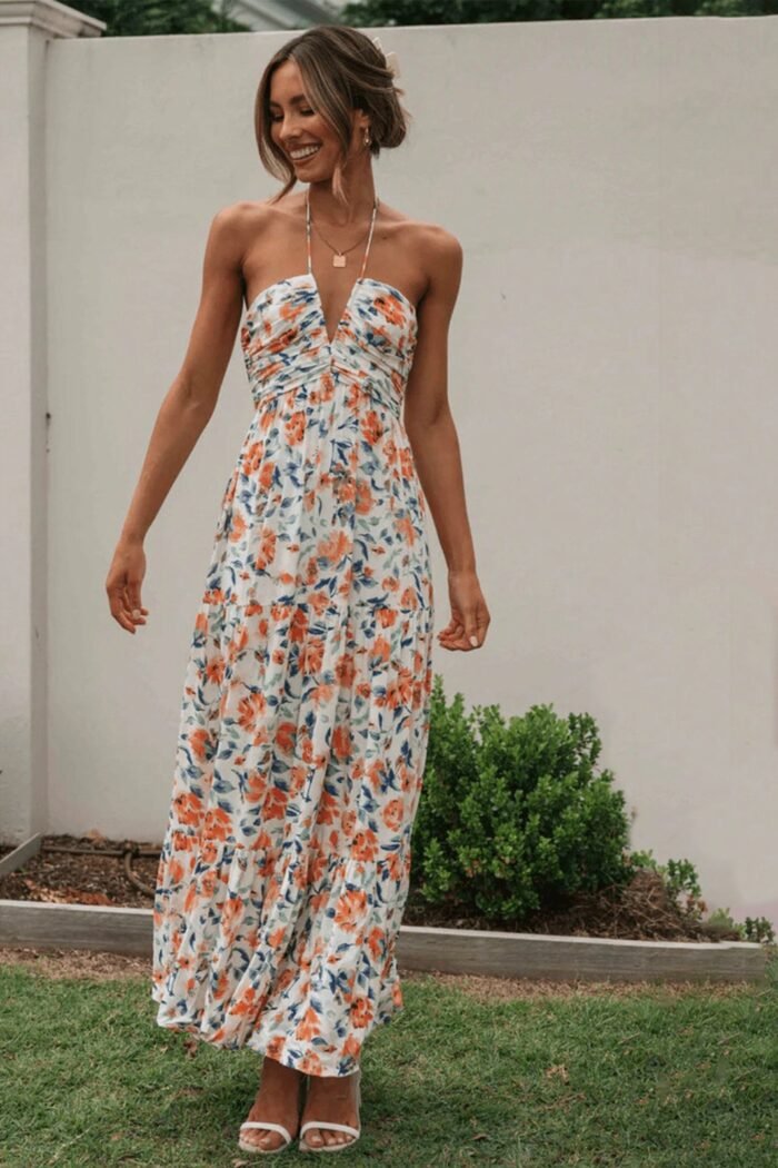 Sue Floral Printed Halterneck Maxi Sundress - Image 1