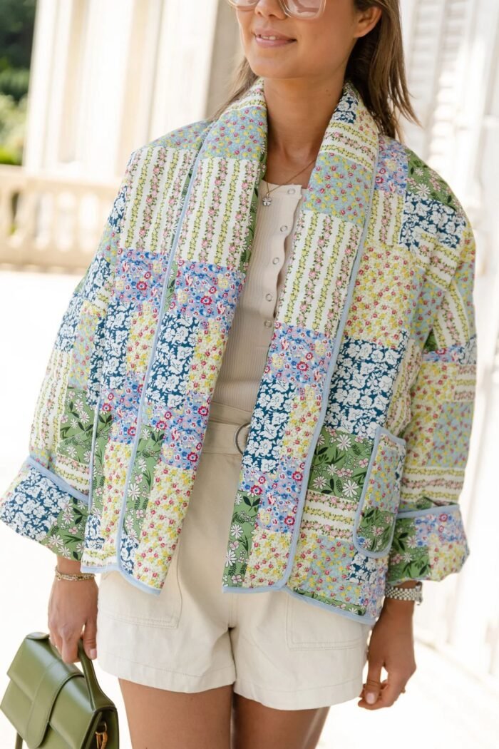 Teagan Patchwork Floral Print Quilted Puffer Jacket - Image 1