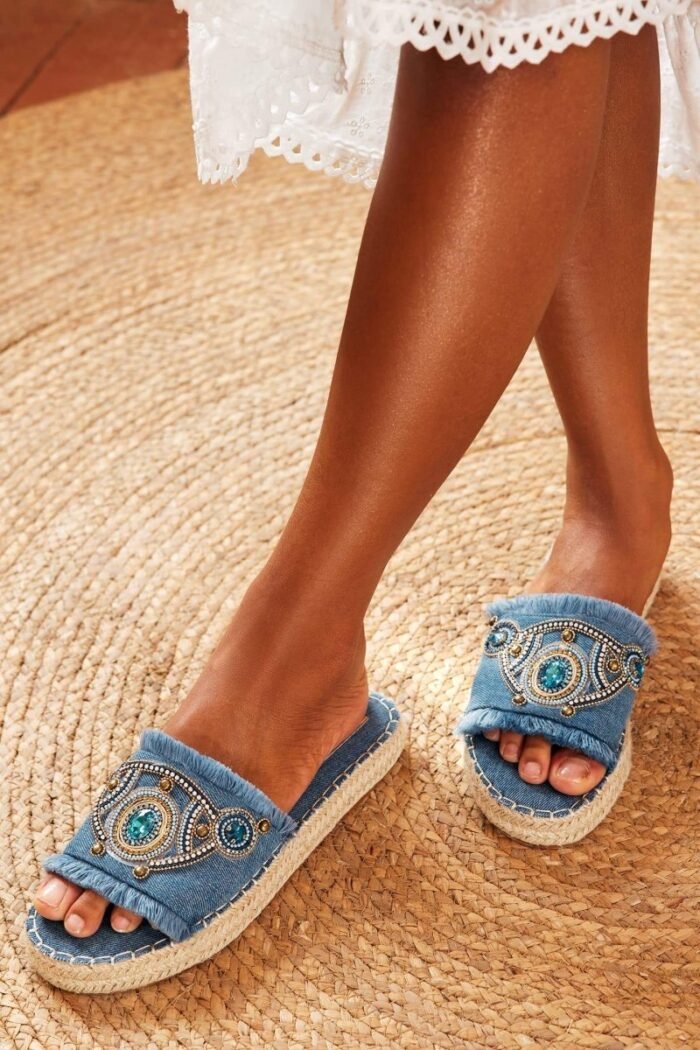 Teresa Rhinestone Denim Sandals - Image 1