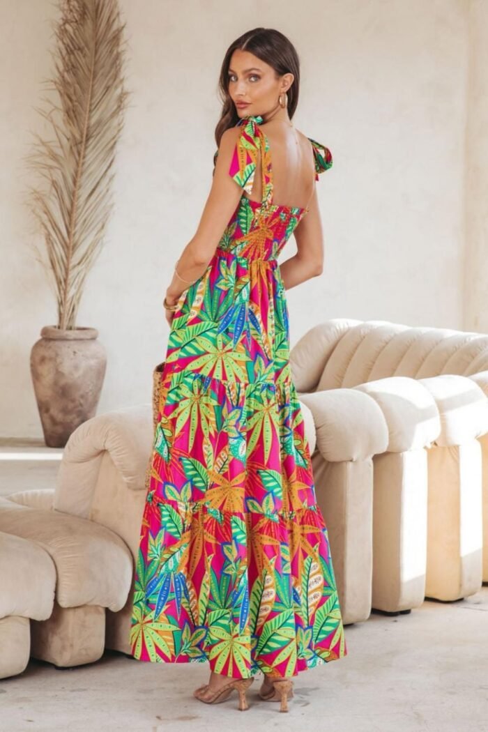 Thirza Printed Bow-tie Shirred Maxi Dress - Image 4