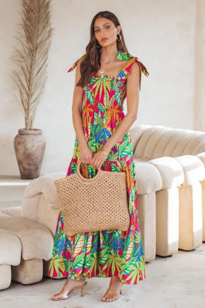 Thirza Printed Bow-tie Shirred Maxi Dress - Image 7