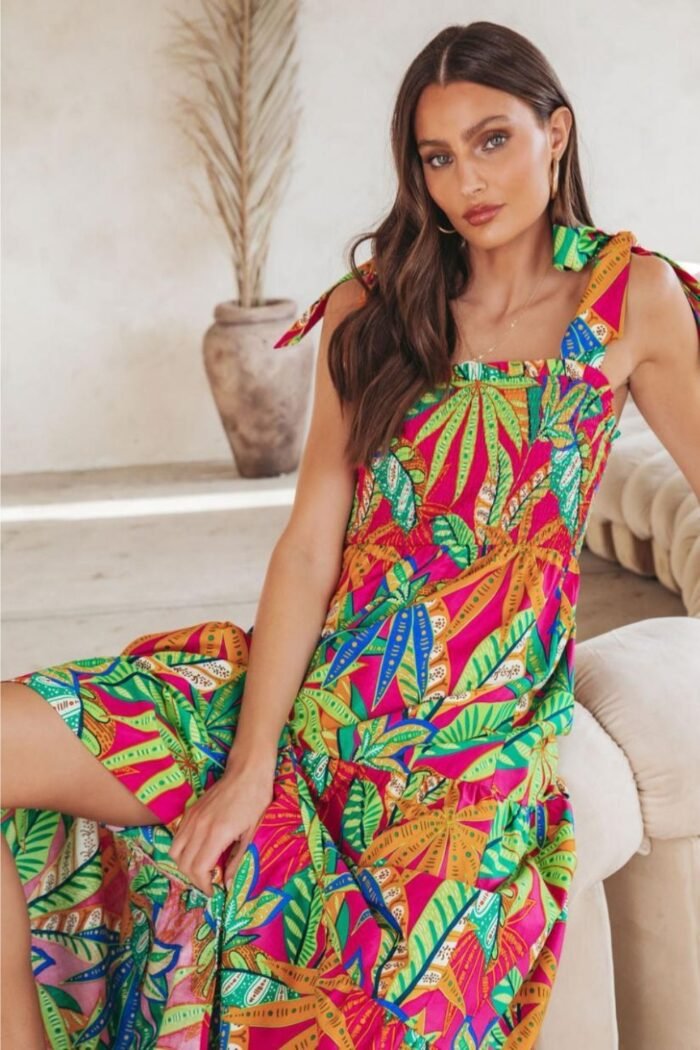 Thirza Printed Bow-tie Shirred Maxi Dress - Image 3