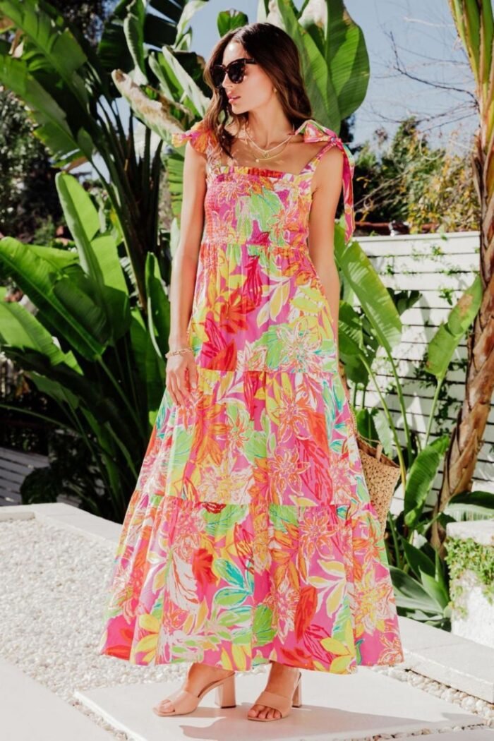 Thirza Printed Bow-tie Shirred Maxi Dress - Image 13