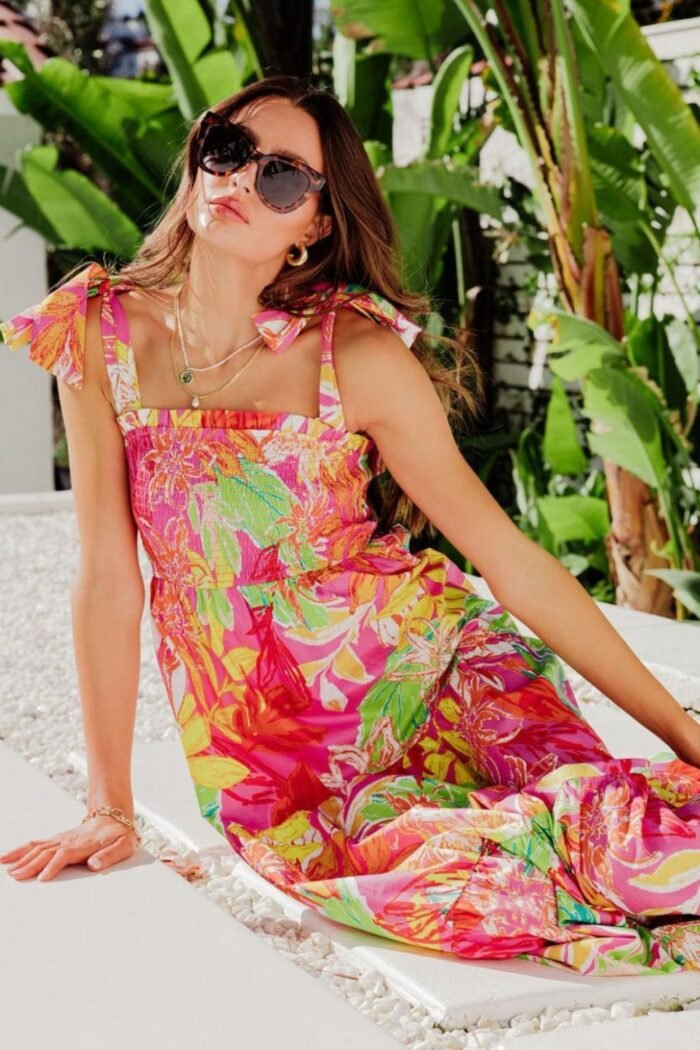 Thirza Printed Bow-tie Shirred Maxi Dress - Image 10