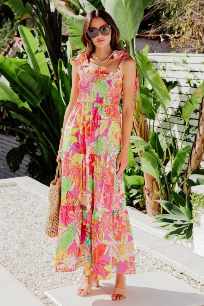 Thirza Printed Bow-tie Shirred Maxi Dress - Image 8