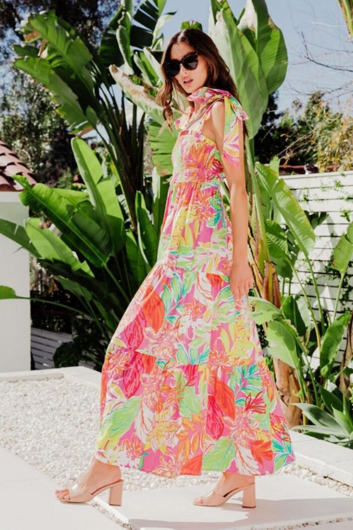 Thirza Printed Bow-tie Shirred Maxi Dress - Image 9