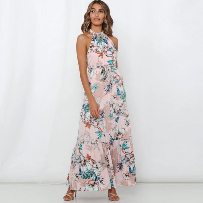 Tina Printed Halterneck Tiered Maxi Dress - Image 5