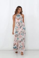 Tina Printed Halterneck Tiered Maxi Dress