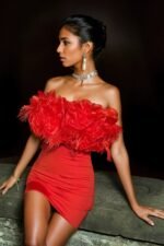 Truda Feather Off-shoulder Mini Dress - Image 4