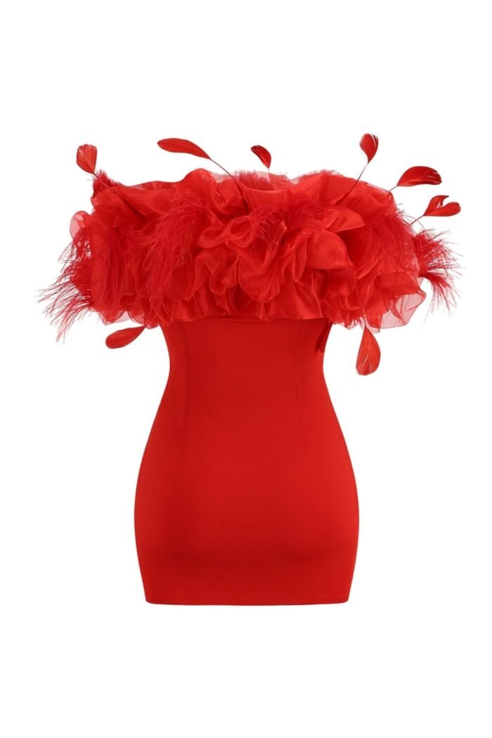 Truda Feather Off-shoulder Mini Dress - Image 5