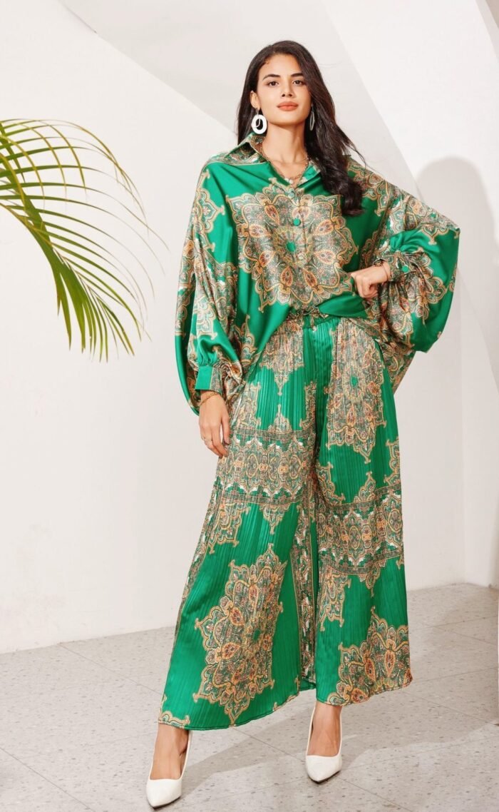 Ursula Printed Flare Satin Set - Image 1